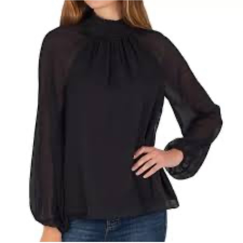 Joie Black Long-Sleeve Pleated Mock Neck Blouse
